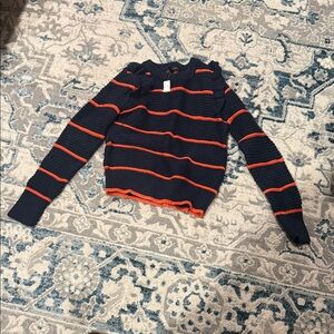 Banana Republic Navy and Orange Off-the-Shoulder Sweater